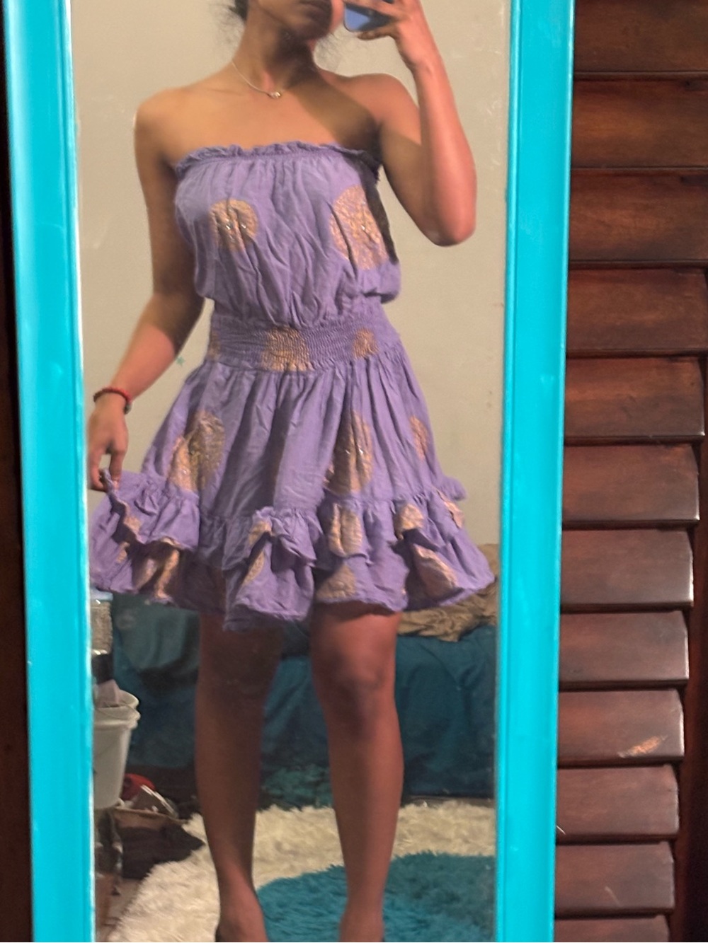 Strapless Lavender Ruffle Mini Dress